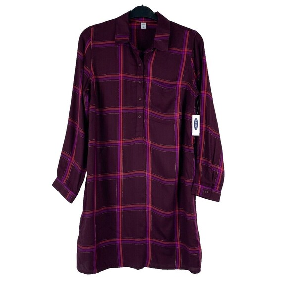 OLD NAVY Plaid Dress Women's Button up Size M Long Sleeve NWT - Picture 3 of 12